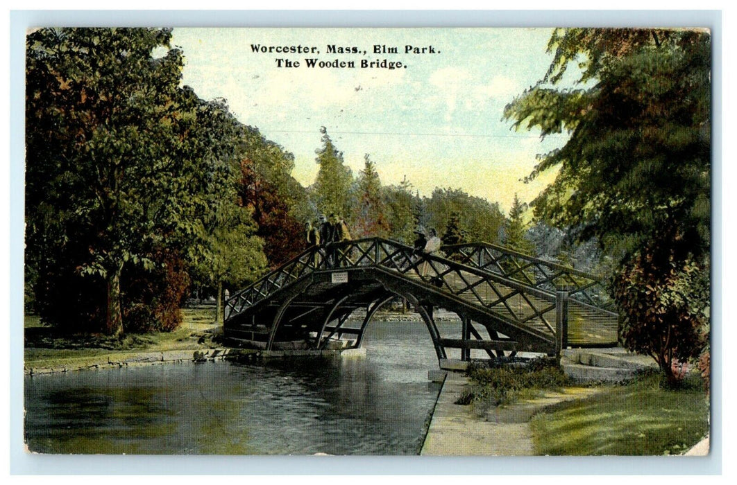 1910 Elm Bridge The Wooden Park, Worcester Massachusetts MA Postcard