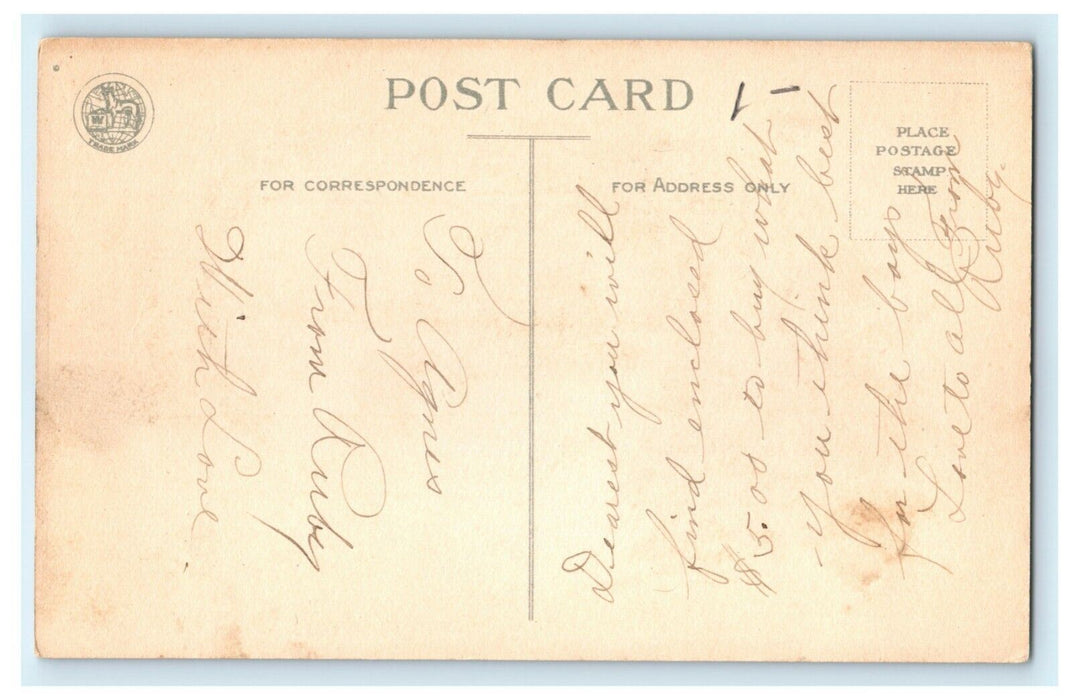 Antique 1920's Christmas Tree Wolf & Co. Church Poinsettia Poem Postcard