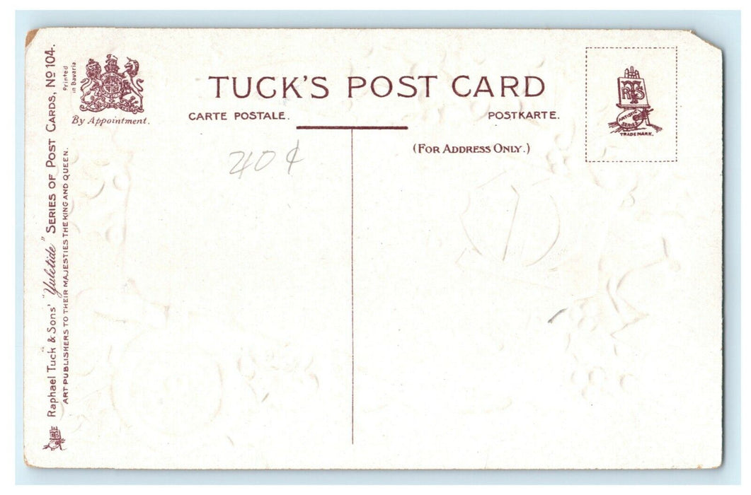 Antique 1910's Christmas Tuck Poem Motto Templemore Holly Embossed Postcard