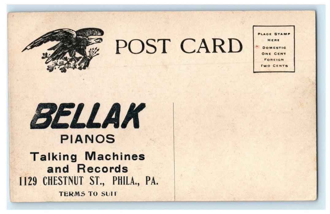 c1910 Zoological Garden Fairmount Park Bellak Pianos Advertising Postcard