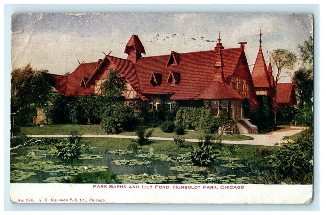 1910 Park Barns Lily Pond Humboldt Park Chicago Illinois IL Posted Postcard