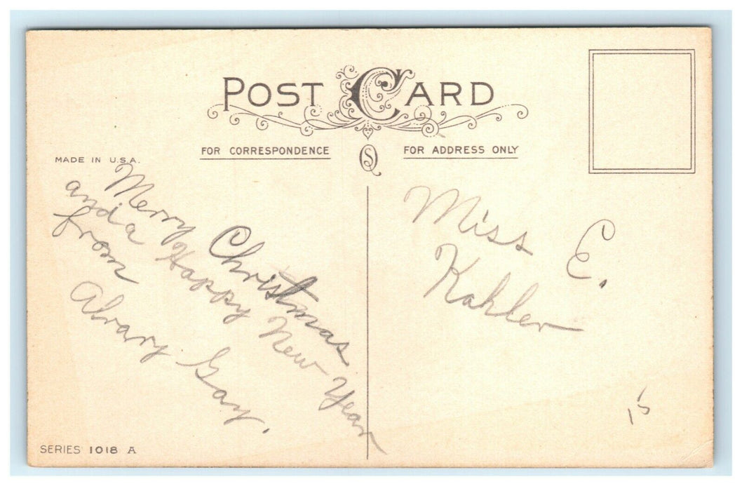 Antique 1920's Christmas Pine Trees Song Bird Cottage Snow Postcard