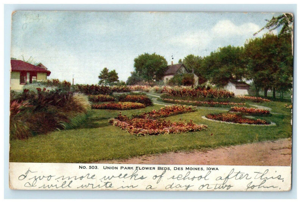 1908 Union Park Flower Beds Des Moines Iowa IA Posted Antique Postcard