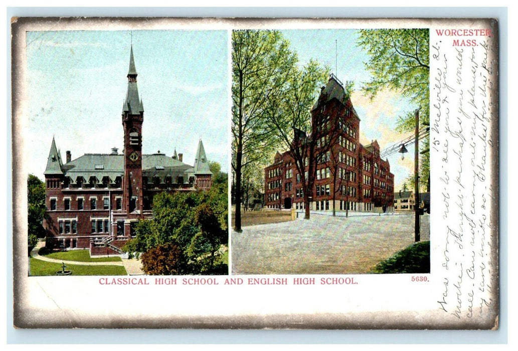 1907 Classical and English High School, Worcester, Massachusetts MA Postcard