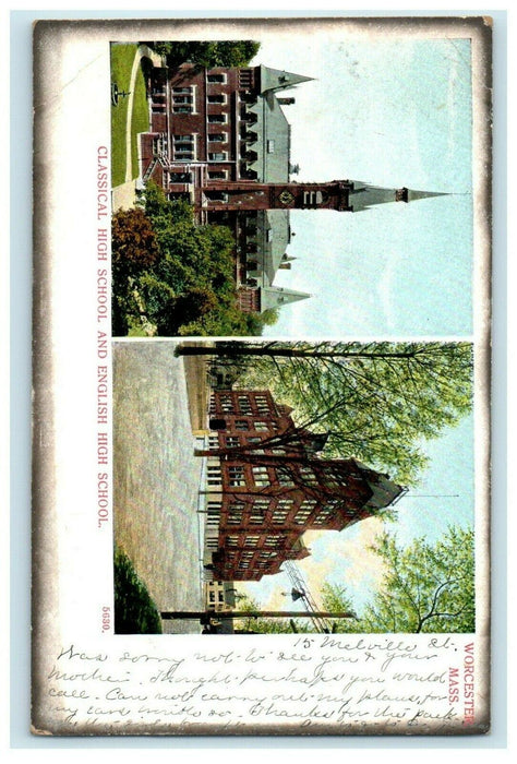 1907 Classical and English High School, Worcester, Massachusetts MA Postcard