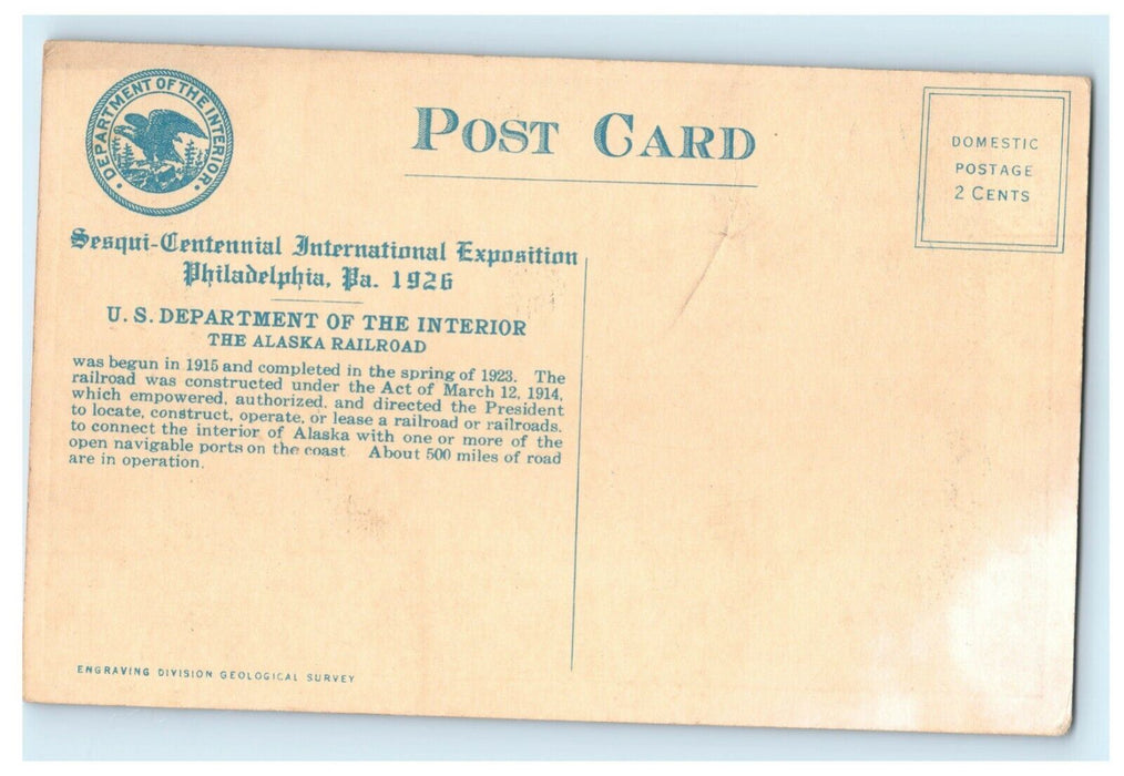 1926 Bartlett Glacier Alaska AK Exposition Railroad Unposted Vintage Postcard