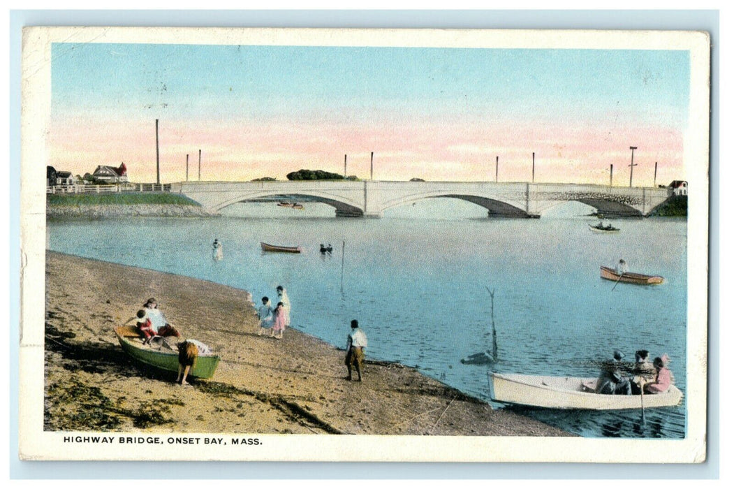 1920 Highway Bridge Onset Bay Massachusetts MA Posted Postcard