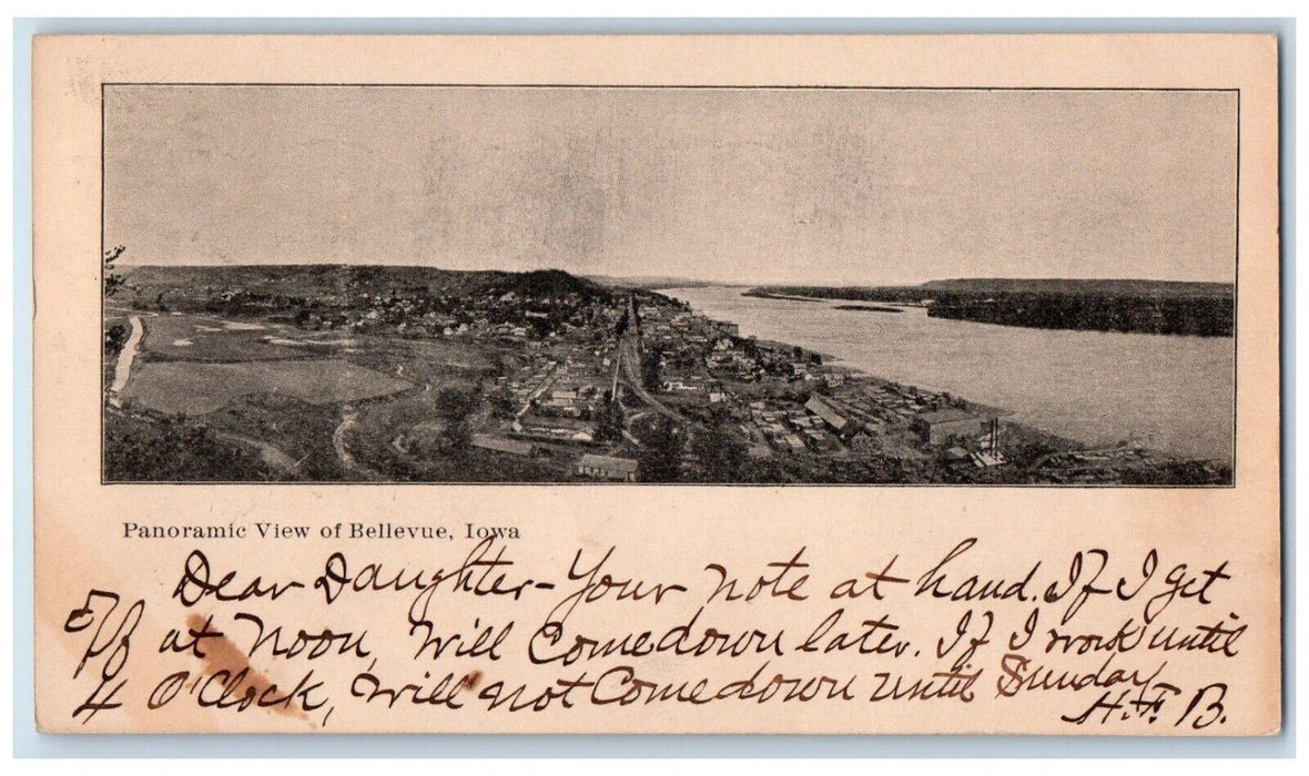 1905 Panoramic View of River at Bellevue Iowa IA Antique Posted Postcard