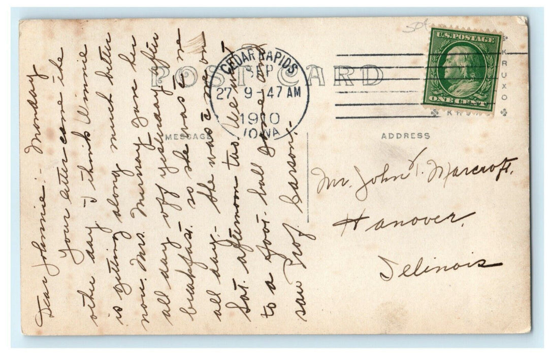 1910 Cedar River Ellis Park Cedar Rapids Iowa IA Posted RPPC Photo Postcard