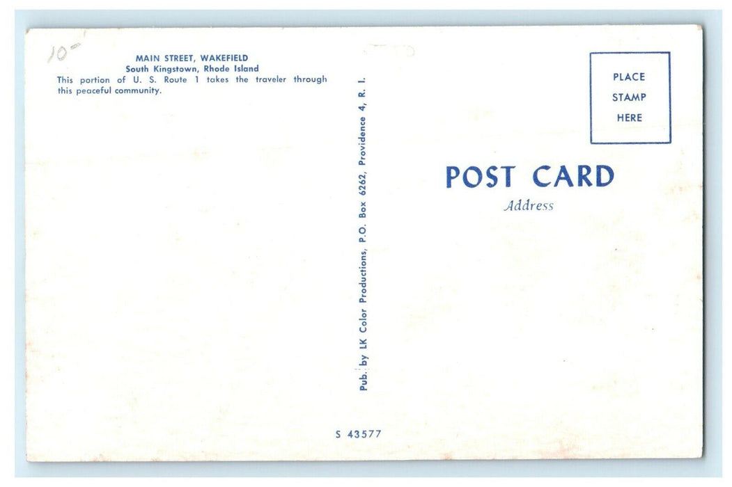 1930 Main Street, South Kingstown, Wakefield Rhode Island RI Postcard