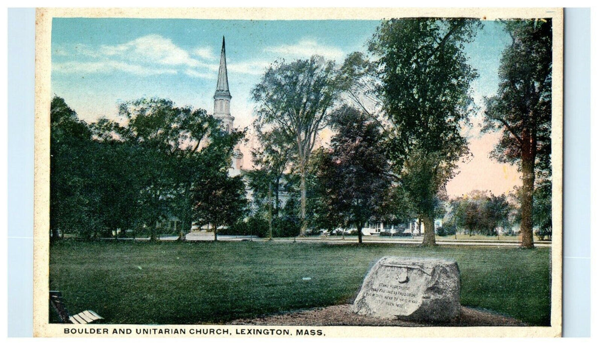 1911 Boulder and Unitarian Church, Lexington, Massachusetts MA Postcard