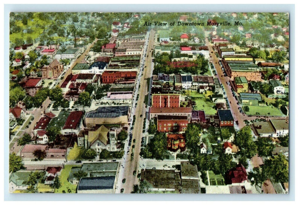 c1940's Air View Of Downtown Maryville Missouri MO Unposted Vintage Postcard