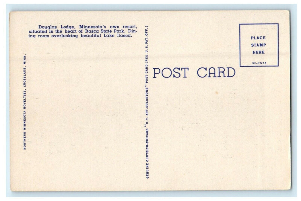 c1940's Douglas Lodge Itasca State Park Minnesota MT Unposted Vintage Postcard