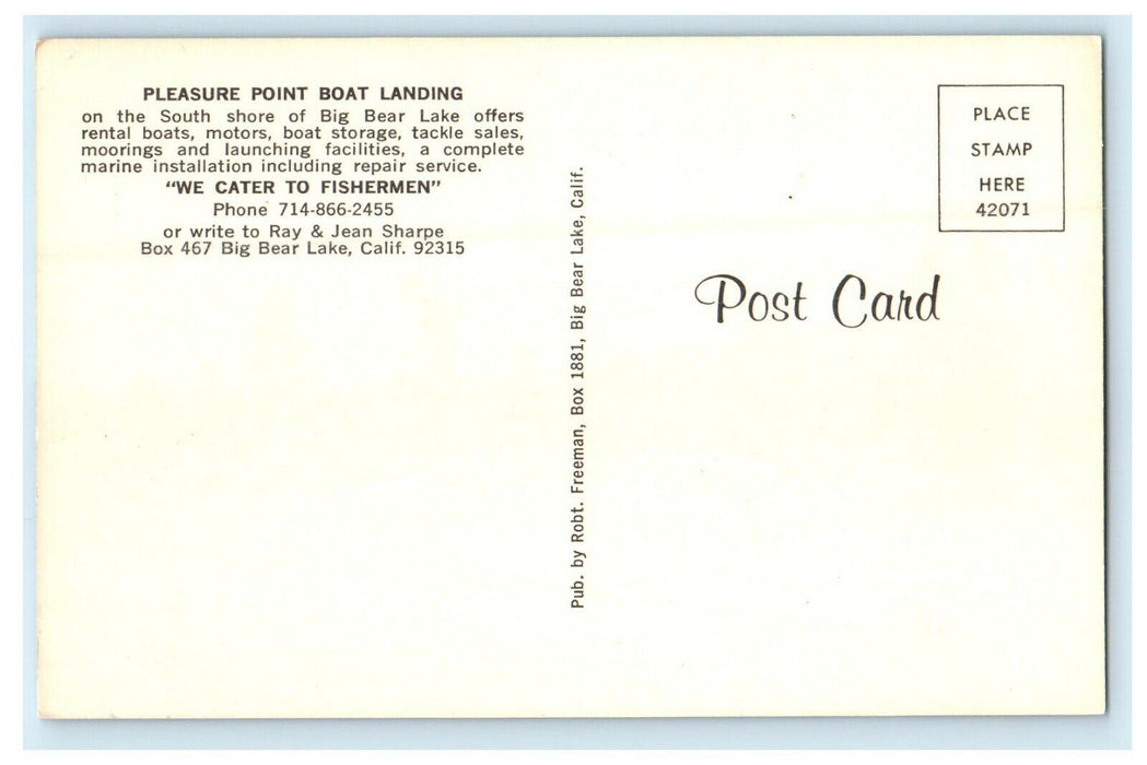 View Of Pleasure Point Boat Landing Big Bear Lake California CA Postcard