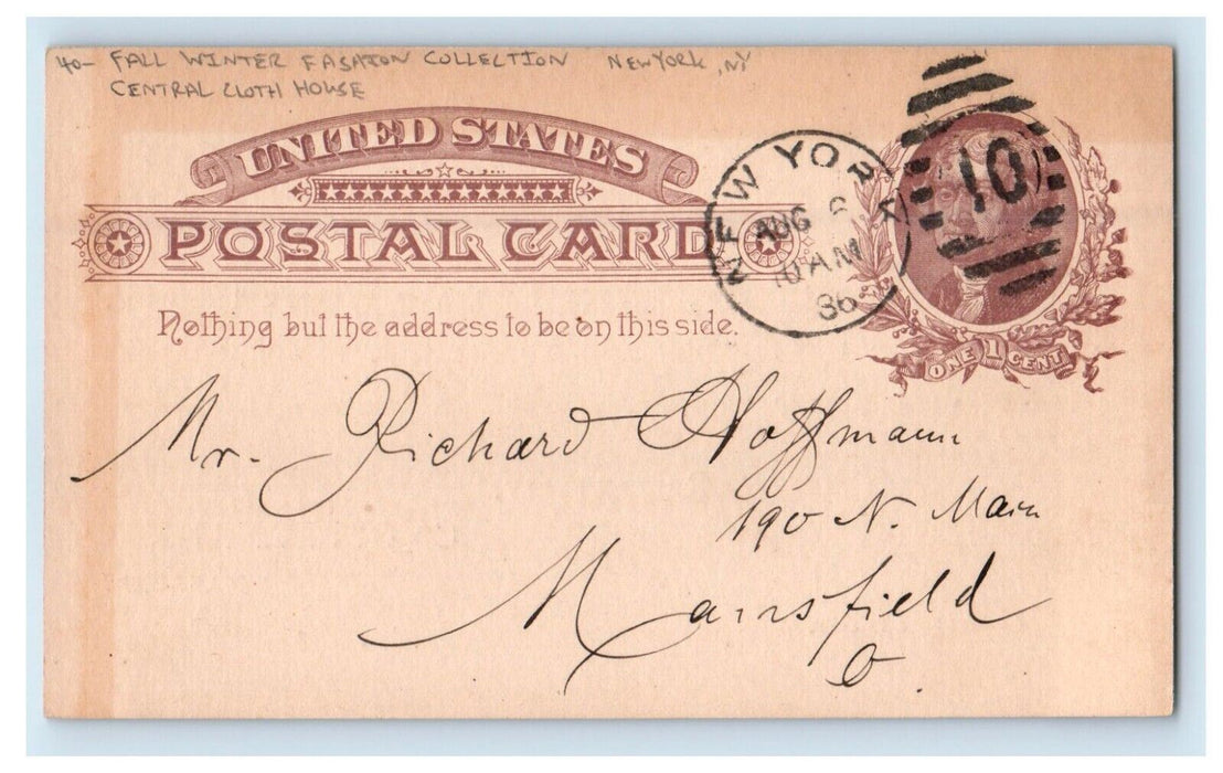 1886 Fall Winner Fashion Collection Central Cloth House New York NY Postcard
