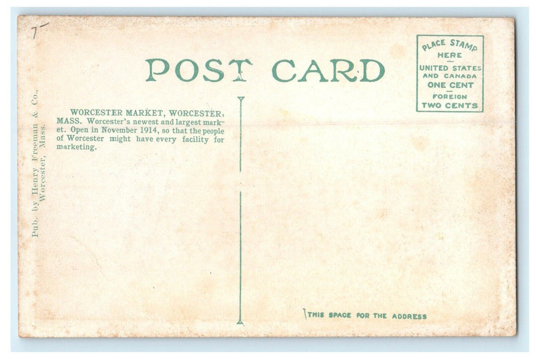 1914 Worcester Market, Worcester Massachusetts MA Antique Unposted Postcard