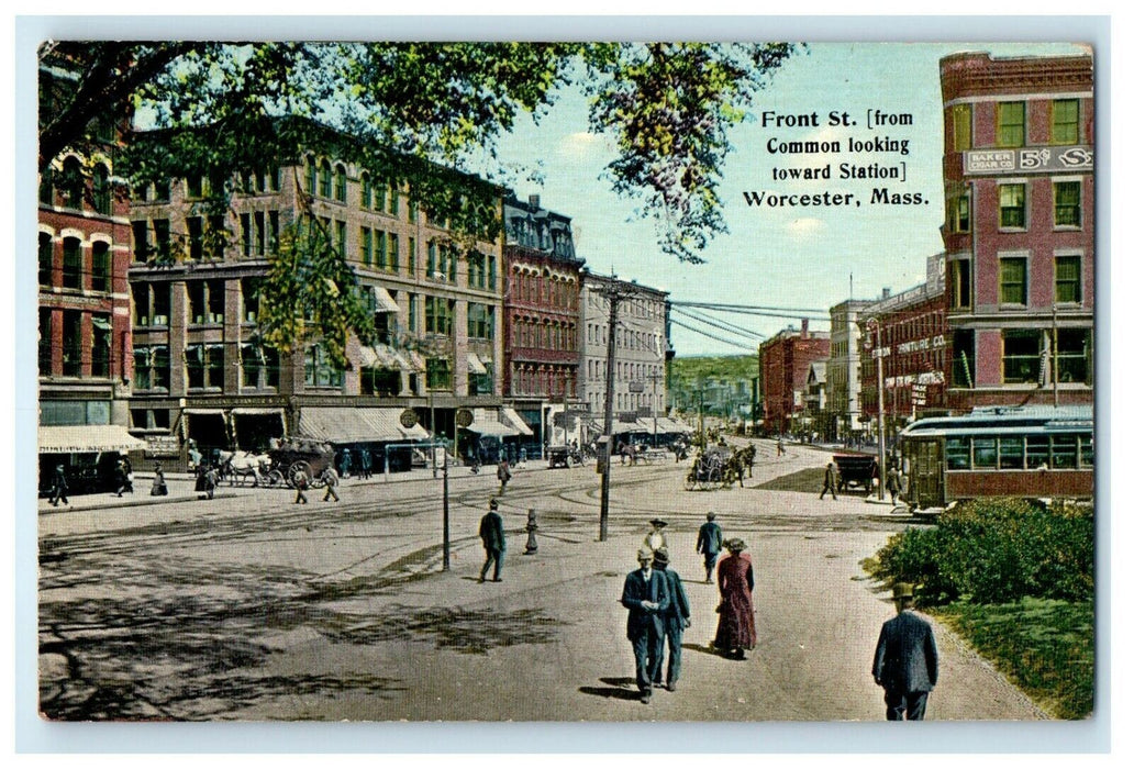 1914 Buildings in Front Street Worcester Massachusetts MA Antique Postcard