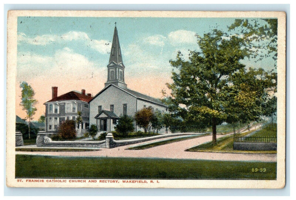 1916 St Francis Catholic Church and Rectory, Wakefield Rhode Island RI Postcard
