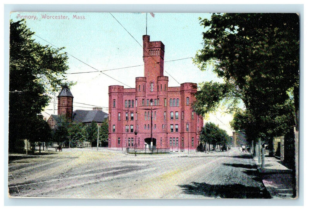 1907 Armory View, Worcester Massachusetts MA Antique Posted Postcard
