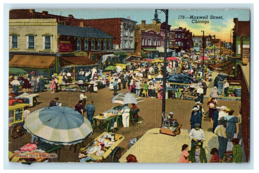 1944 Busy Scene at Maxwell Street, Chicago Illinois IL Posted Vintage Postcard