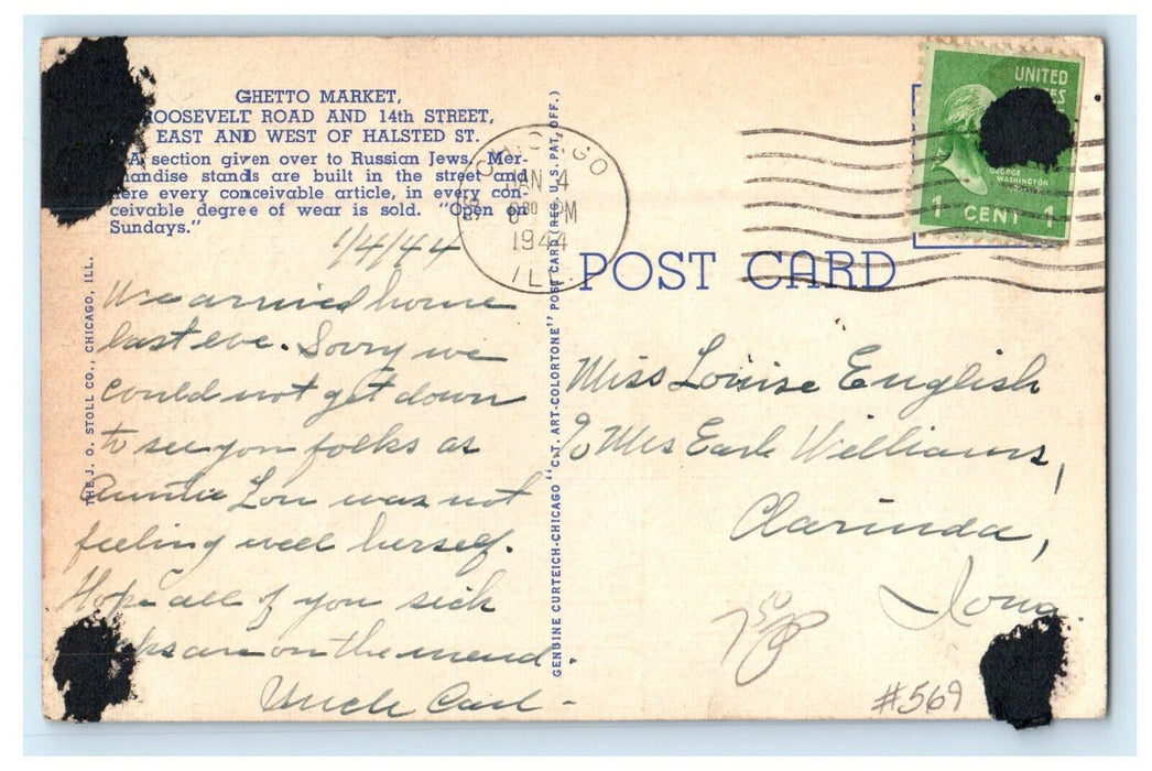 1944 Busy Scene at Maxwell Street, Chicago Illinois IL Posted Vintage Postcard