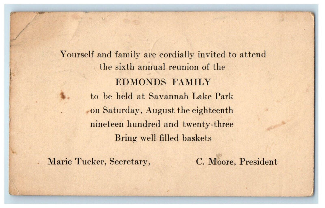 1923 Edmonds Family Invitation Letter Ashland Ohio OH Posted Antique Postcard