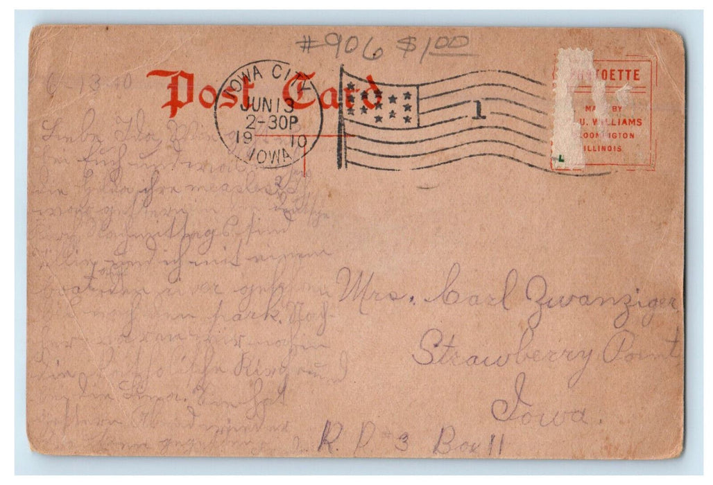 1910 State University Hospital Iowa City Iowa IA Antique Posted Postcard