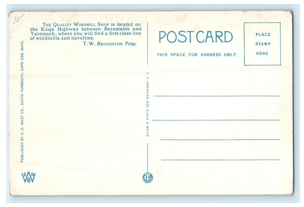 1913 View of Windmill Shop, Cummaquid Massachusetts MA Antique Postcard
