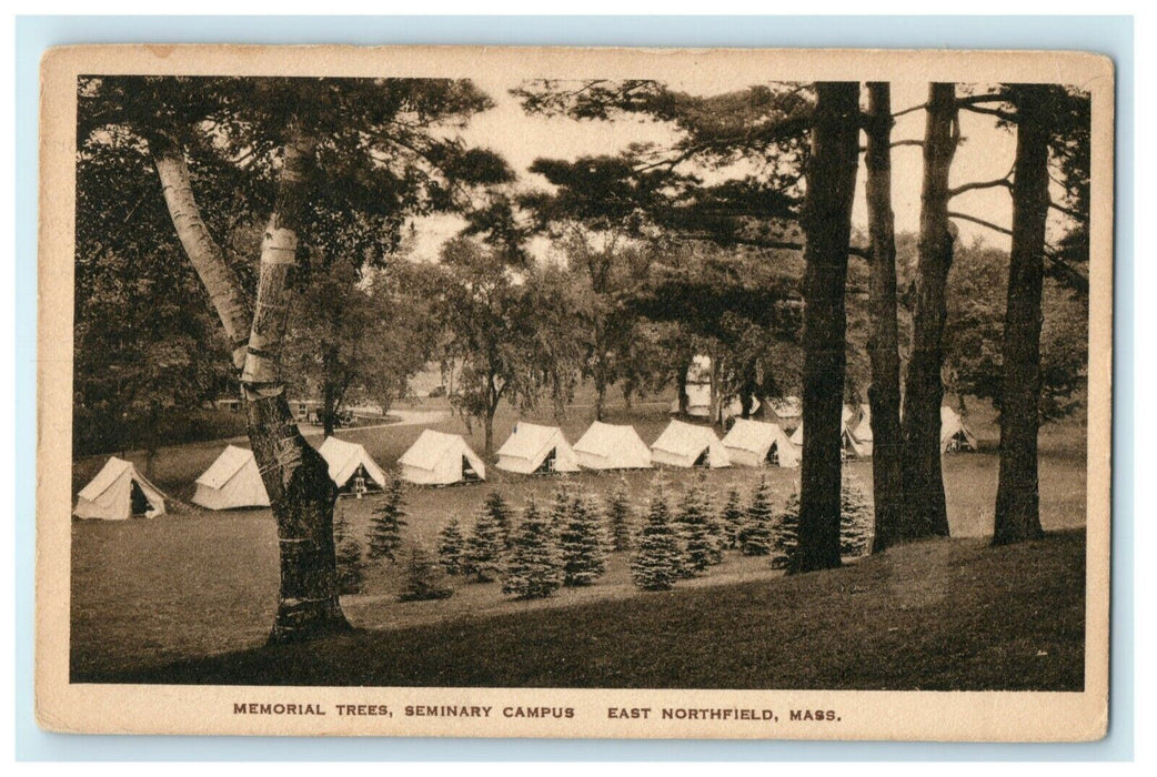 1926 Memorial Trees Seminary Campus East Northfield Massachusetts Postcard
