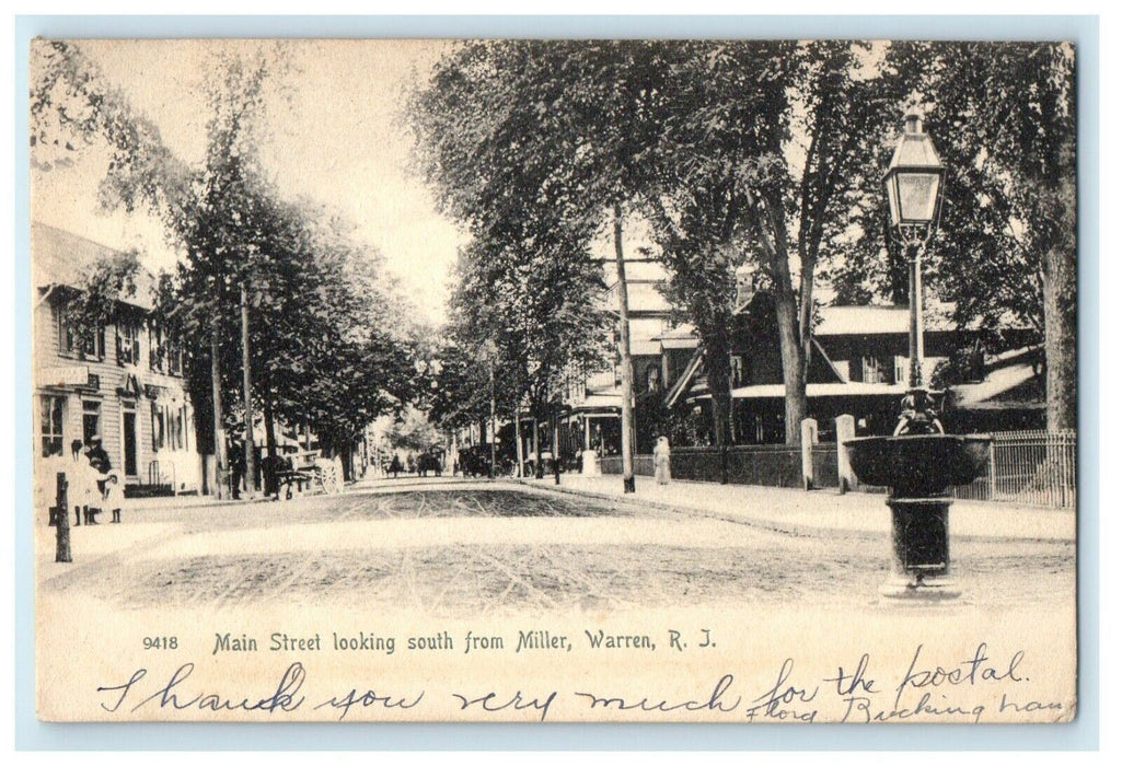 1906 Main Street Looking South from Miller, Warren, Rhode Island RI Postcard