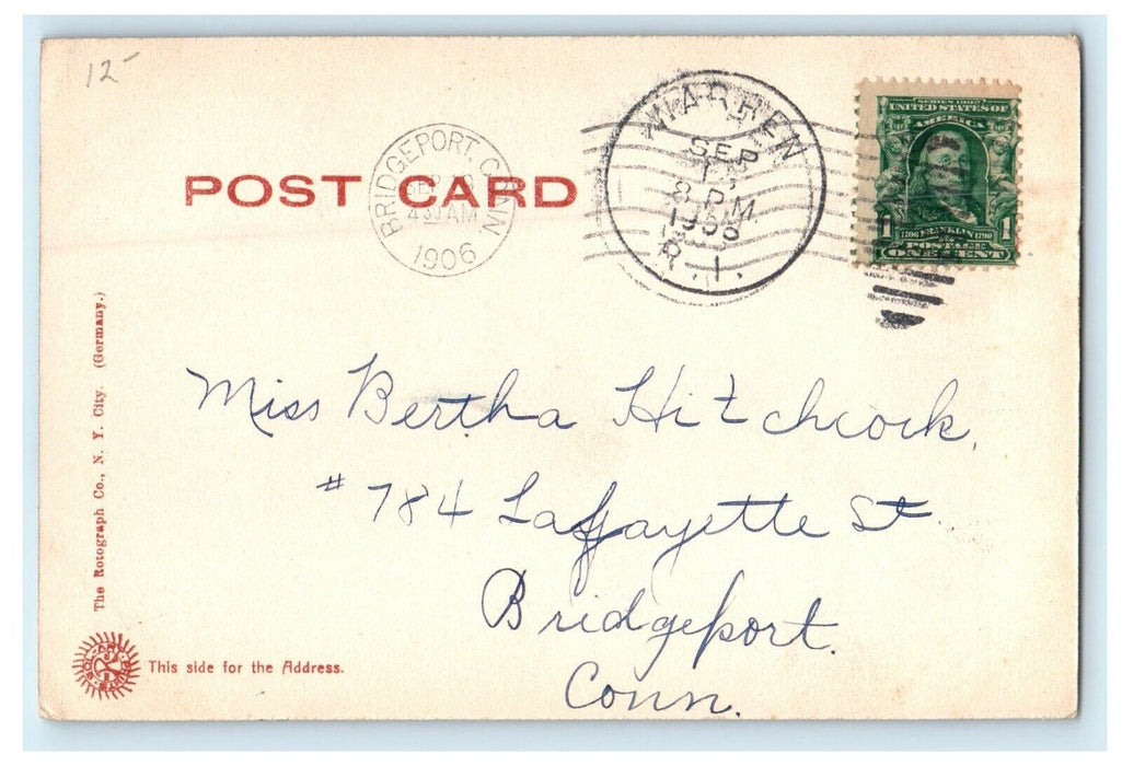 1906 Main Street Looking South from Miller, Warren, Rhode Island RI Postcard