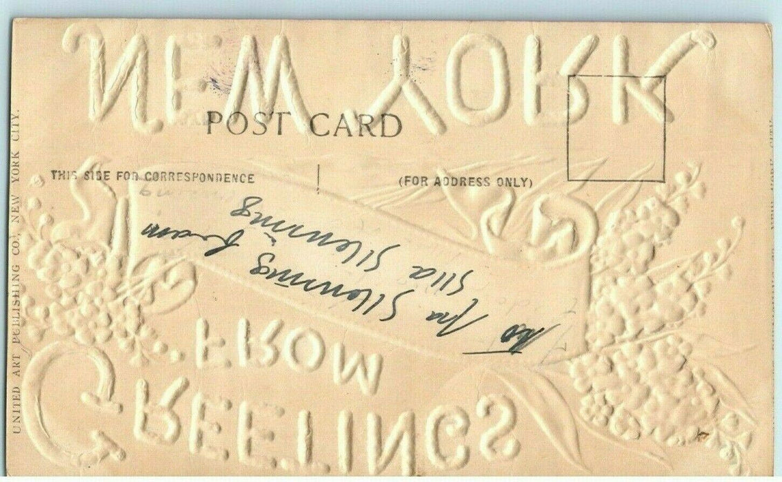 c1910 Greetings From Warsaw New York NY Airbrushed Embossed Postcard