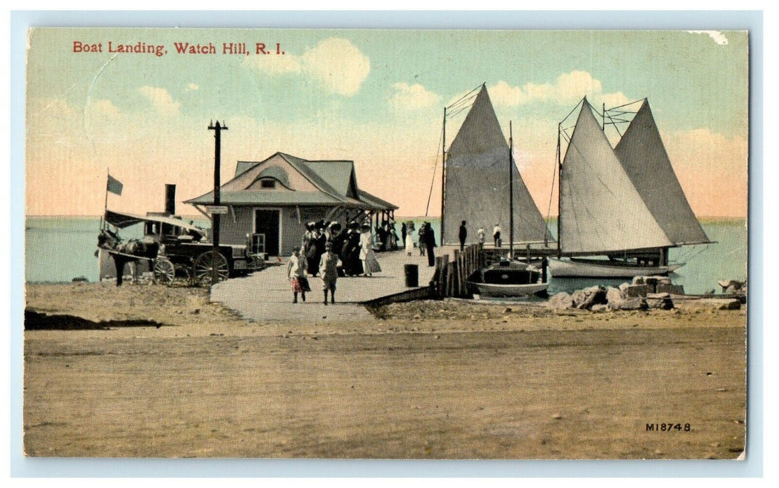 1915 Boat Landing, Watch Hill, Rhode Island RI Antique Postcard