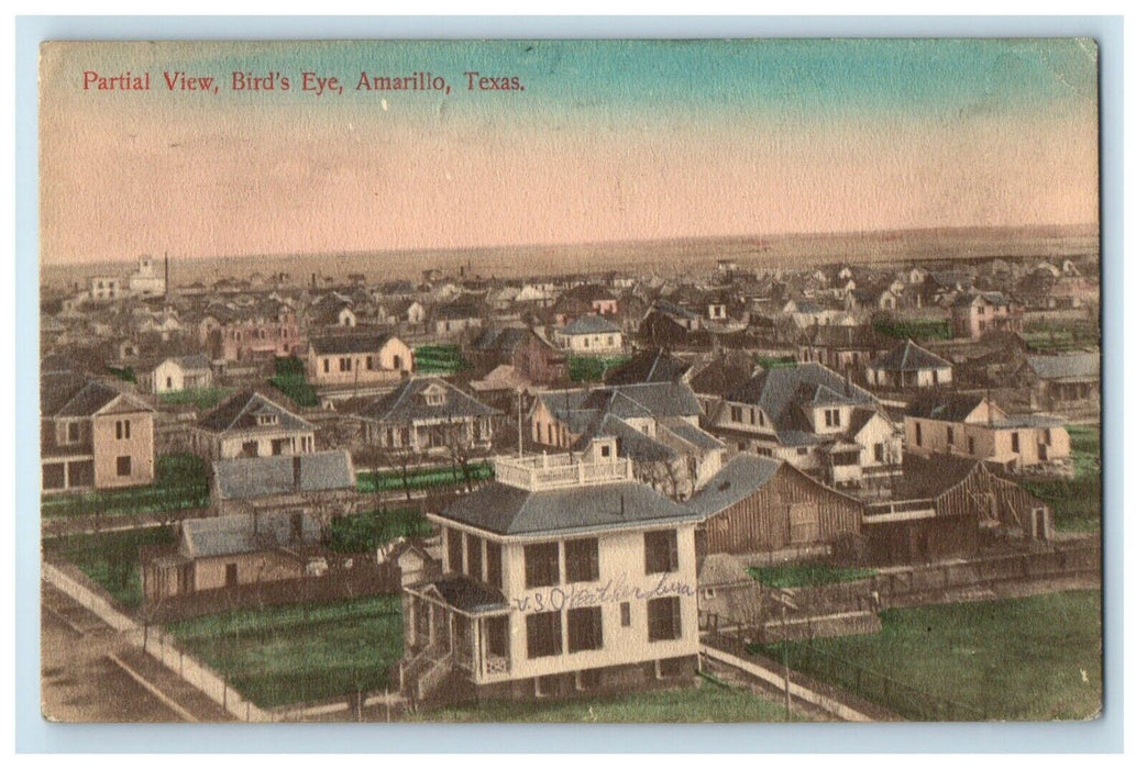 1909 Partial View House Village Bird's Eye Amarillo Texas TX Antique Postcard