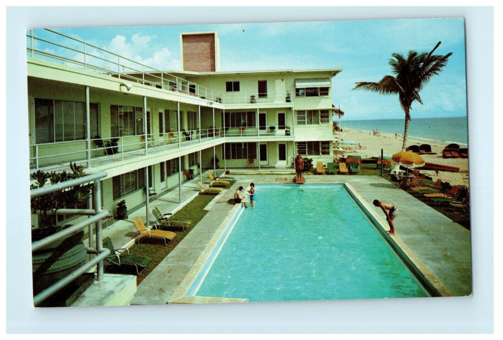 c1960's The Tide Ocean Apartments Pool Hollywood Beach Florida FL Postcard