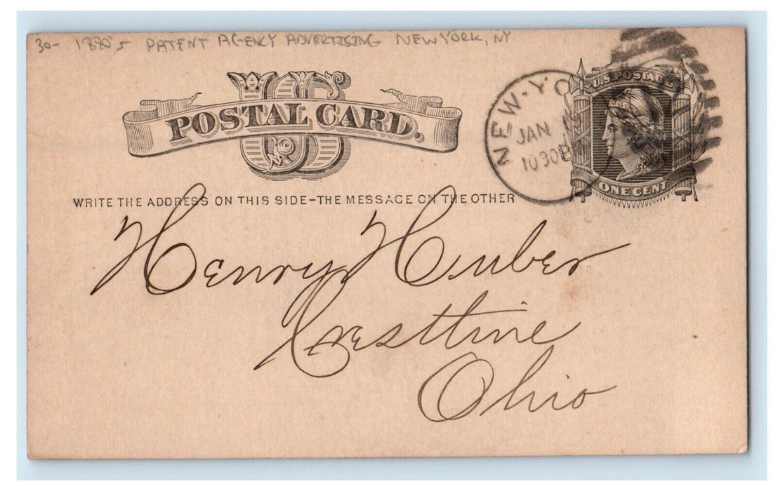 c1880's American Artisan Patent Agency Advertising New York NY Posted Postcard