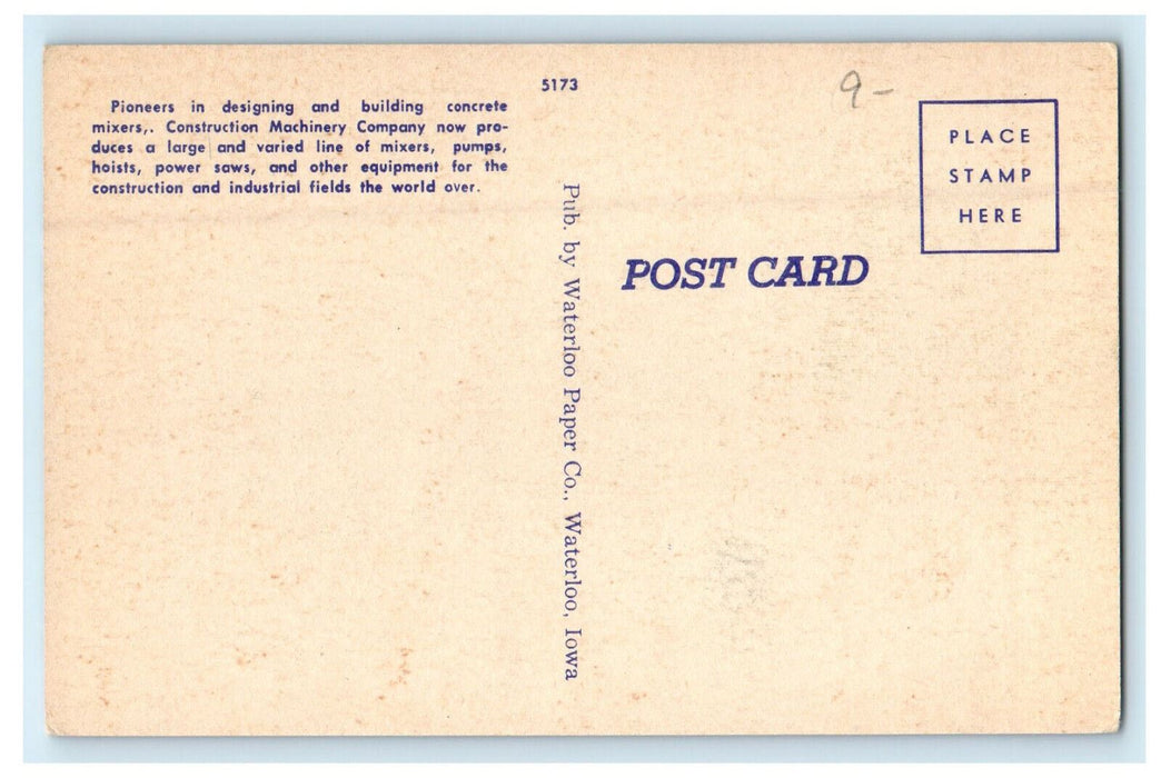 c1940s Construction Machinery Company Producing Mixers Waterloo Iowa IA Postcard
