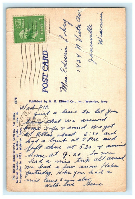 1948 Hinson Manufacturing Company, Waterloo Iowa IA Unposted Postcard