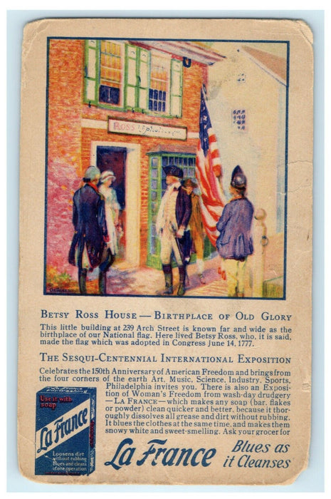 c1910 Betsy Ross House Old Glory La France Advertising Exposition Postcard