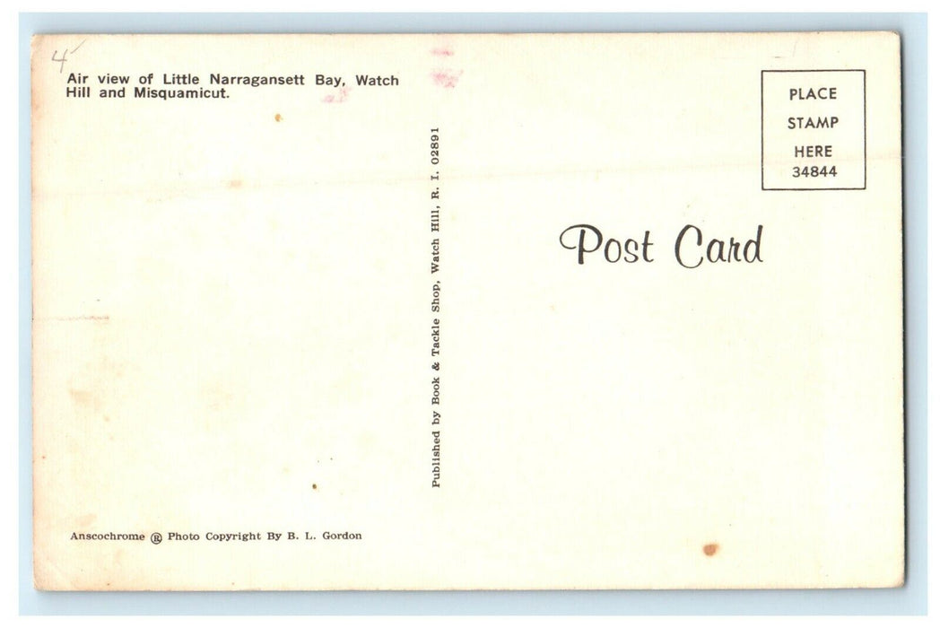 1950 Air View of Little Narragansett Bay, Watch Hill, Rhode Island RI Postcard