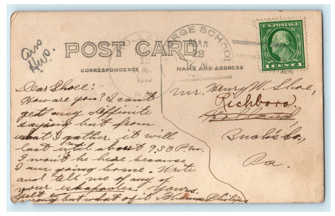 11915 George School Middletown Holland Pennsylvania RPPC Photo Posted Postcard