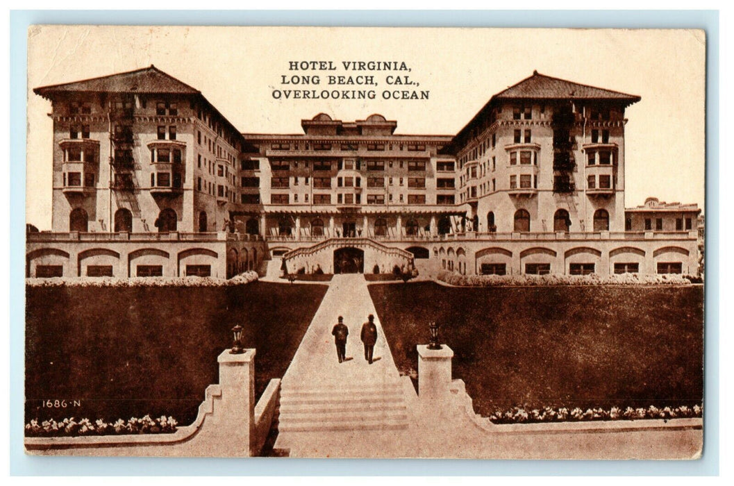 1912 Hotel Virginia Long Beach California CA Overlooking Ocean Postcard