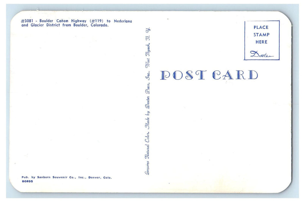 c1950s Boulder Canon Highway (#119), To Nederlana, Boulder Colorado CO Postcard