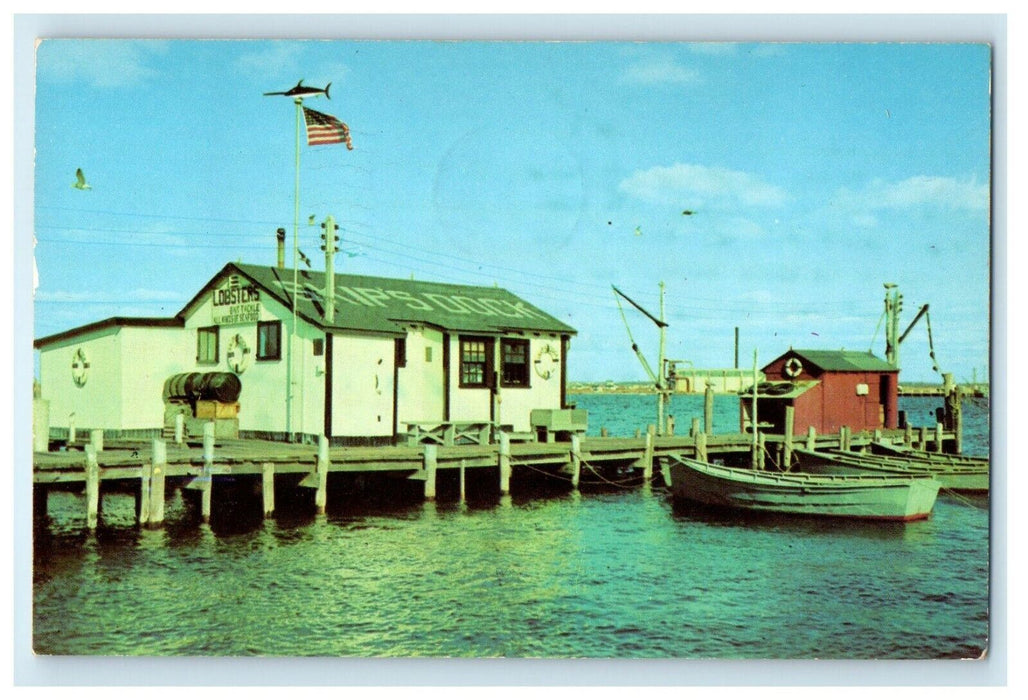1952 View of Skip's Dock at Jerusalem, Wakefield Rhode Island RI Postcard