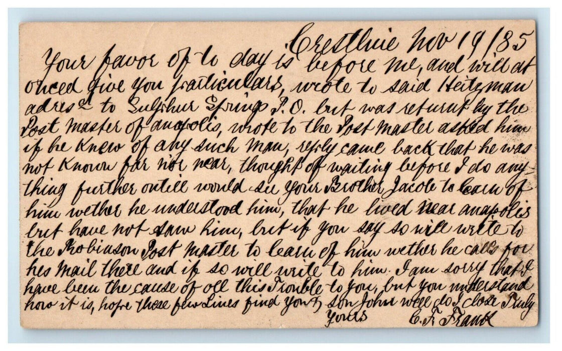 1885 Letter Crestline Ohio OH, Mansfield Posted Postcard