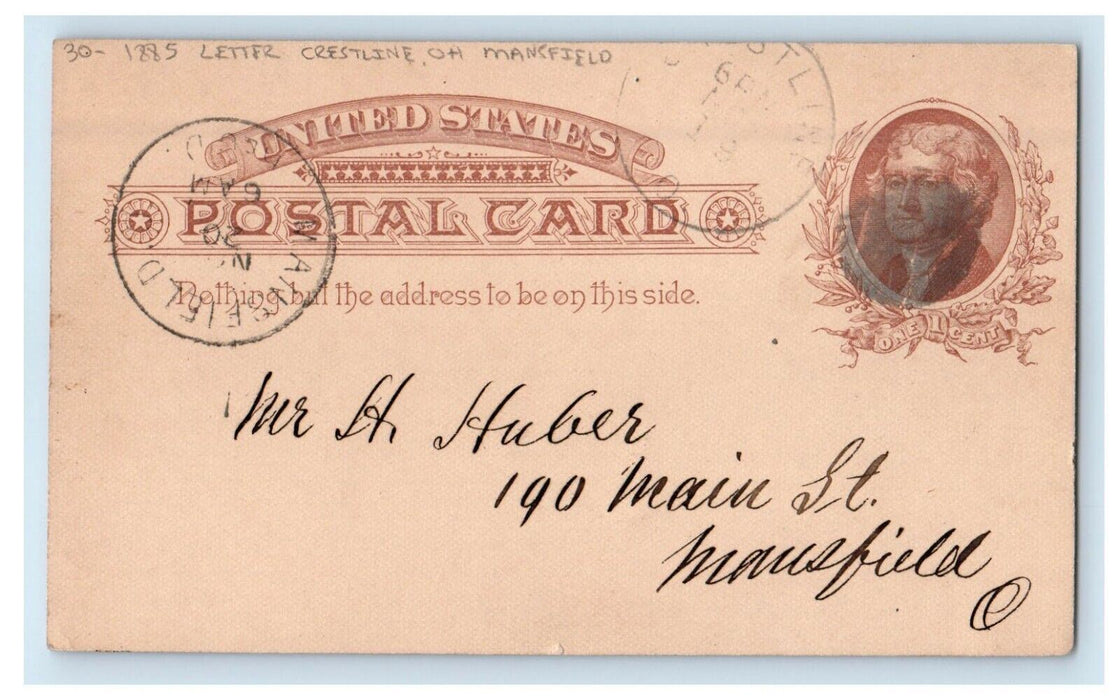 1885 Letter Crestline Ohio OH, Mansfield Posted Postcard