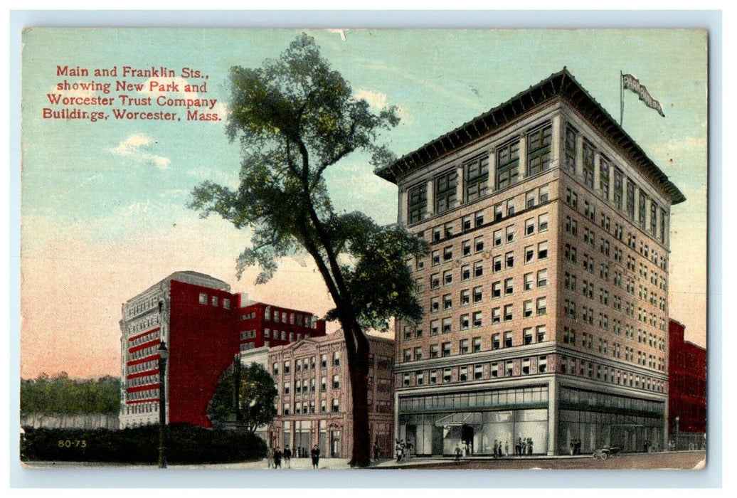 1916 Main and Franklin Streets, Worcester Massachusetts MA Antique Postcard