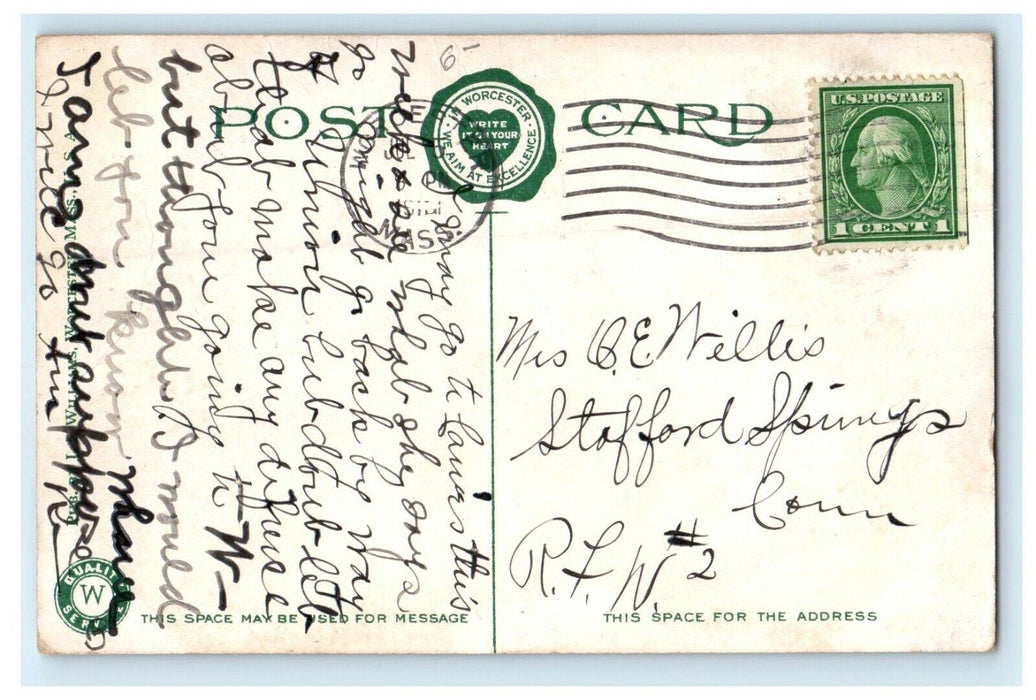 1916 Main and Franklin Streets, Worcester Massachusetts MA Antique Postcard
