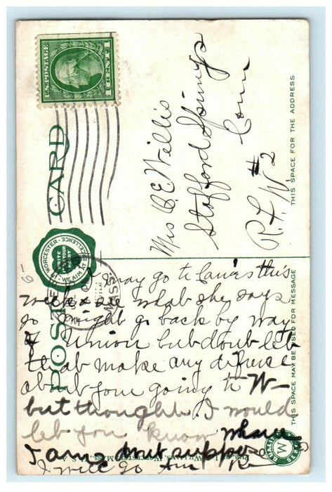 1916 Main and Franklin Streets, Worcester Massachusetts MA Antique Postcard