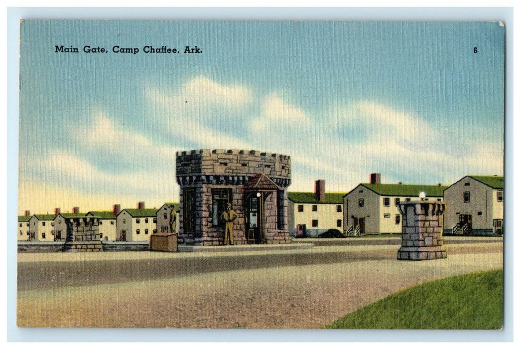 1943 Main Gate Camp Chafee Arkansas AR Soldier Mail Postcard